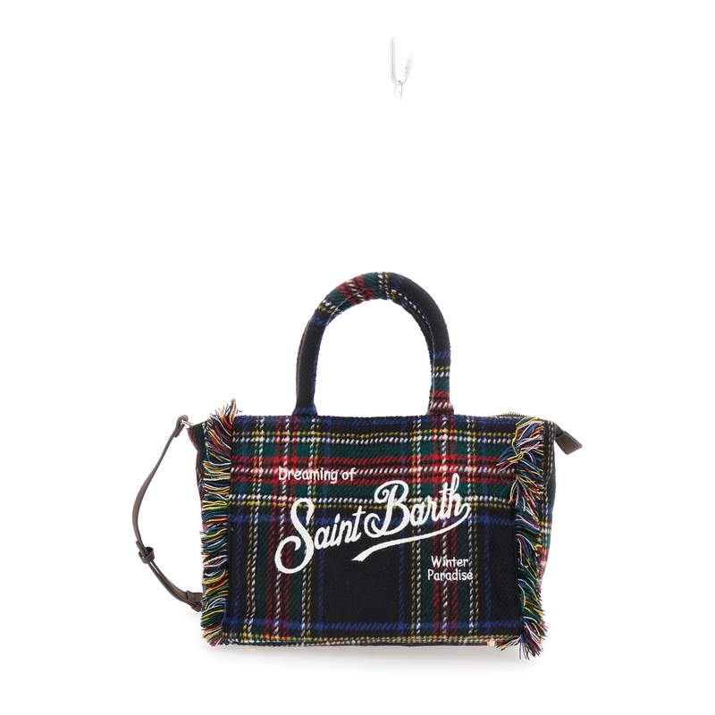 ‘Colette’ Multicolor Handbag with Logo Lettering on Front and Rear and Fringed Details in Wool Girl