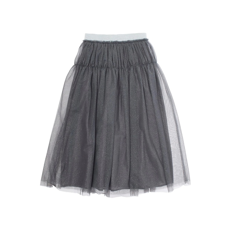 Grey Skirt with Elastic Waist and All-Over Rhinestone Embellishments in Fabric Girl
