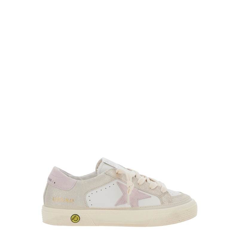 ‘May’ White Low Top Sneakers with Logo on the Tongue and Star Shaped Detail on the Side in Leather Girl