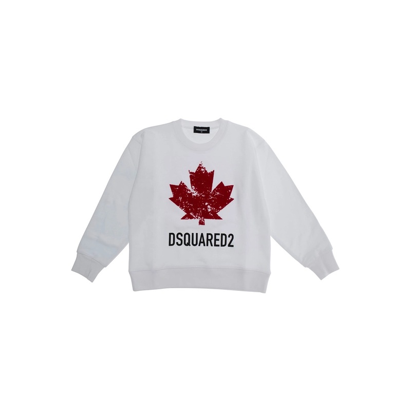 White Crewneck T-Shirt with Maxi Logo Print on the Front in Cotton Boy