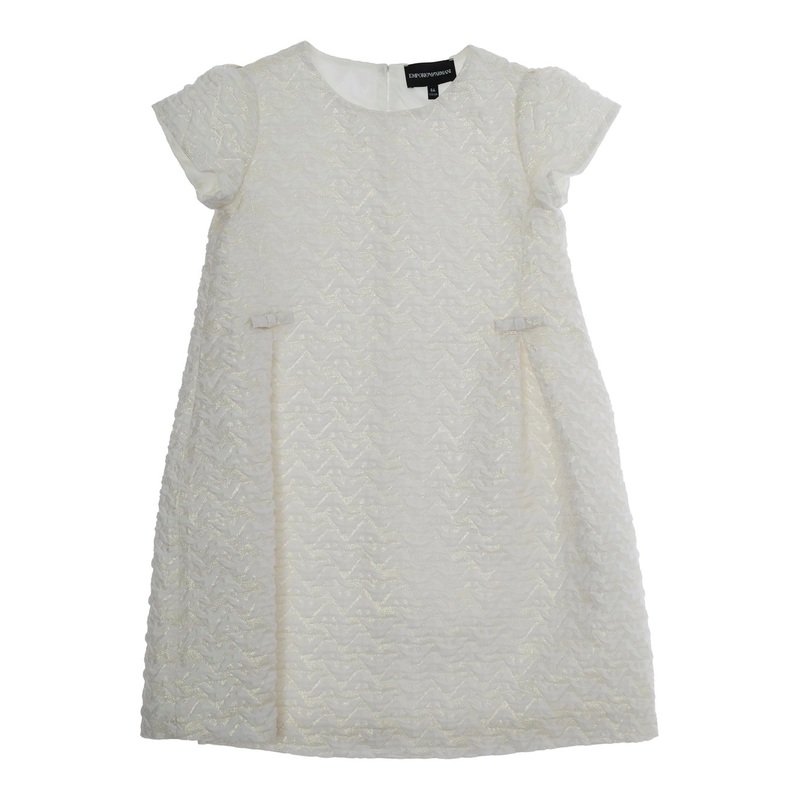 White Dress with Peter Pan Collar and All-Over Logo Embroidery in Tech Fabric Girl
