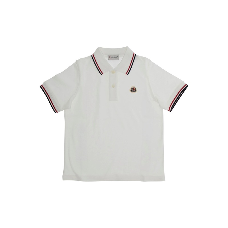 White Polo with Lettering Logo on the Collar and Logo Patch on the Chest in Cotton Boy