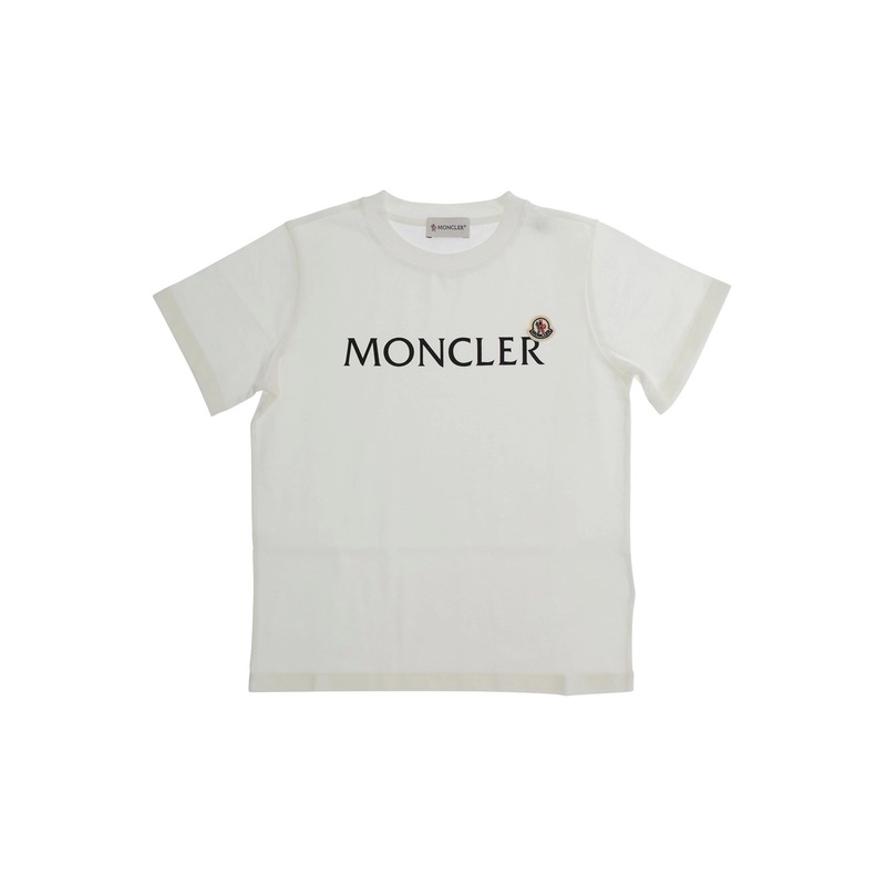 White T-Shirt with Lettering Logo and Logo Patch on the Front in Cotton Boy
