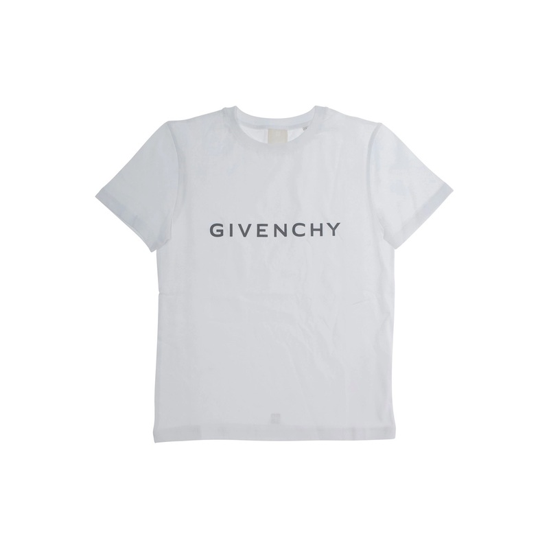 White T-Shirt with Logo Lettering on the Front in Cotton Boy