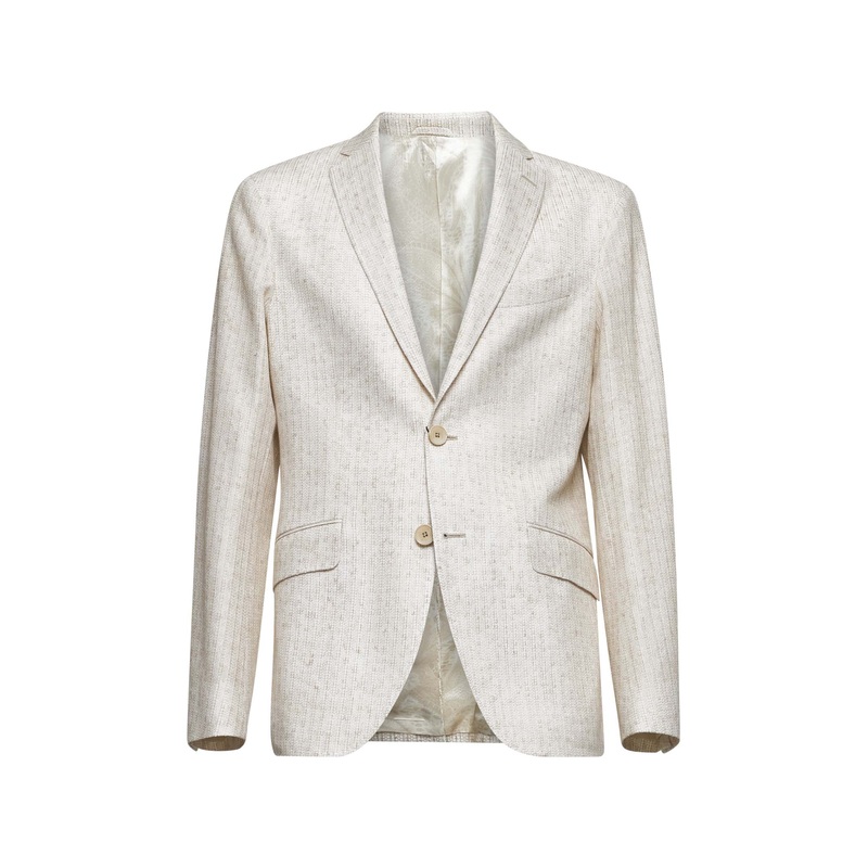 Beige jacquard jersey single-breasted blazer