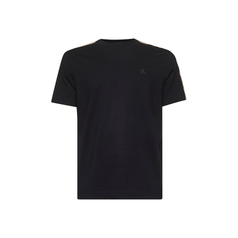 Black cotton Check trims T-shirt