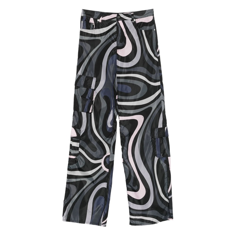 Black Swirl-Pattern Pants|Black|40|42
