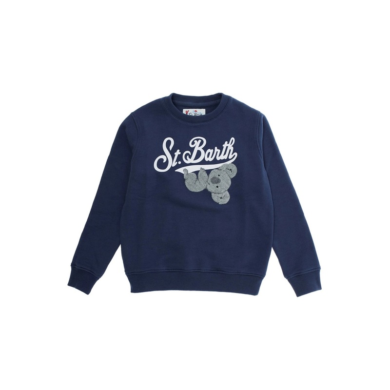 Blue Crewneck Sweatshirt with Maxi Logo on the Front in Cotton Boy