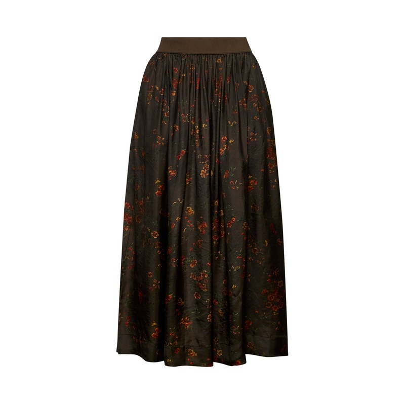 Brown printed twill Gillian skirt
