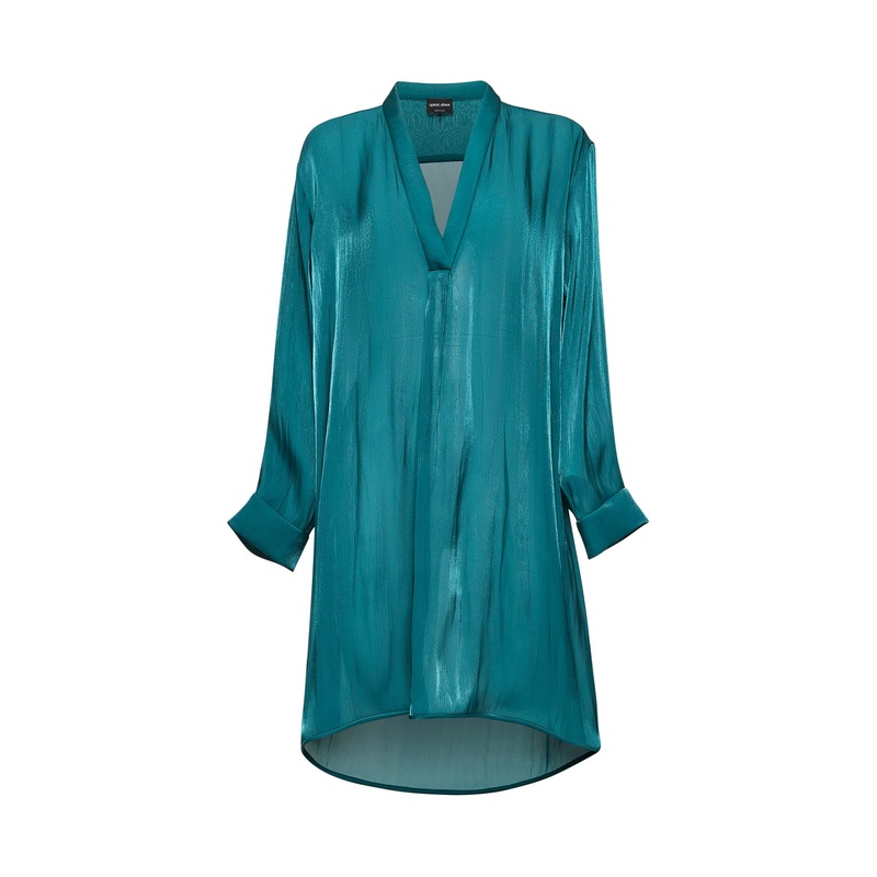 Green shiny fabric long blouse