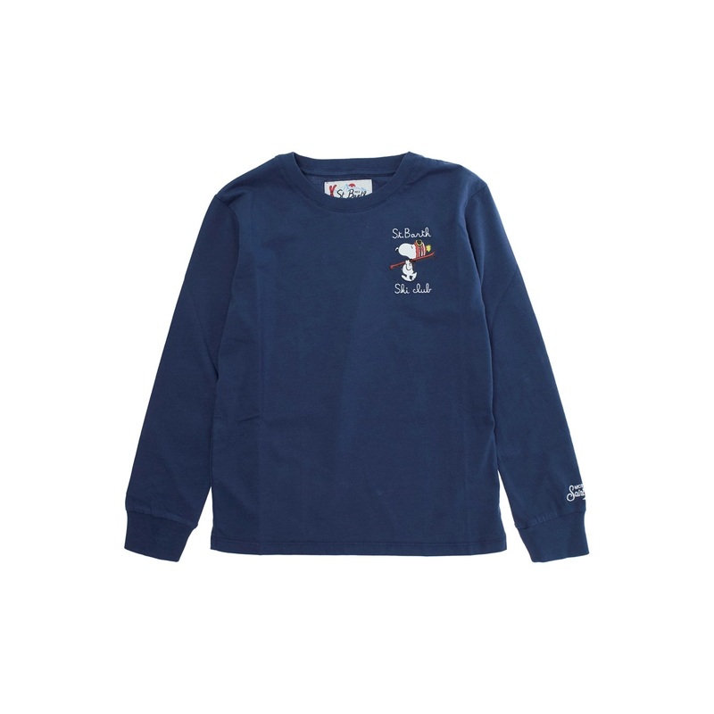 ‘Luton’ Blue Long-Sleeve T-Shirt with Logo Embroidery on the Front in Cotton Boy