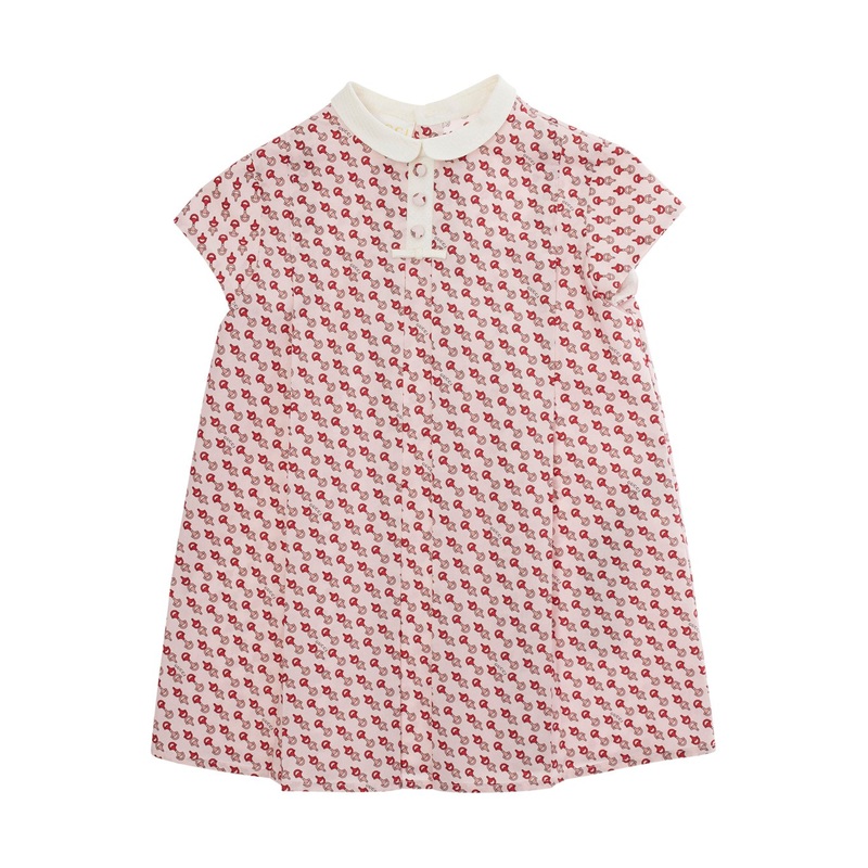 Multicolor Dress with Peter Pan Collar and All-Over Micro Horsebit Print in Cotton Baby