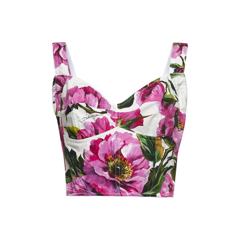 Peony print stretch bustier top