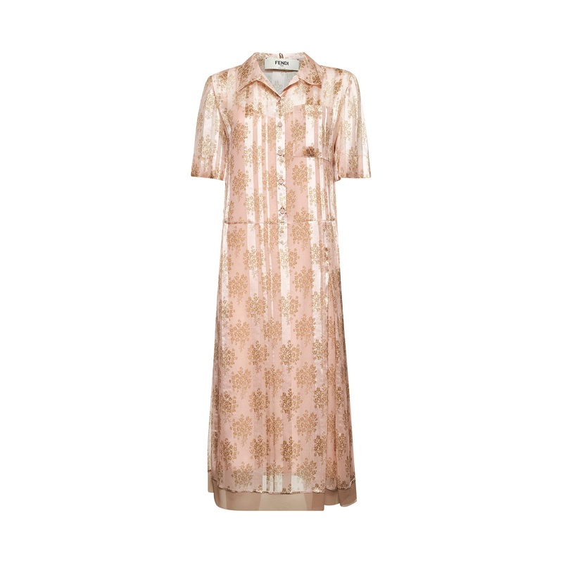 Pink floral chiffon shirt dress