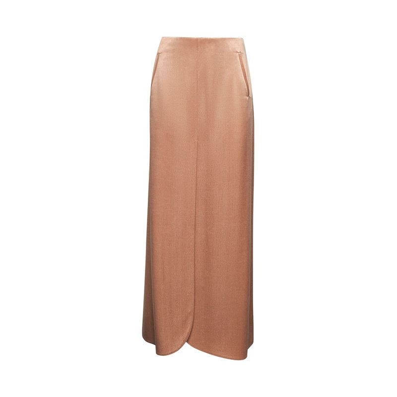 Pink viscose and cupro long skirt