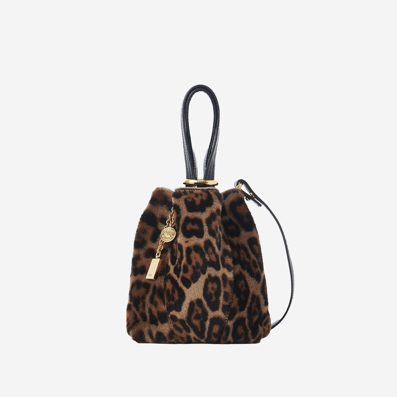 Small Shearling Tote with Animal Print