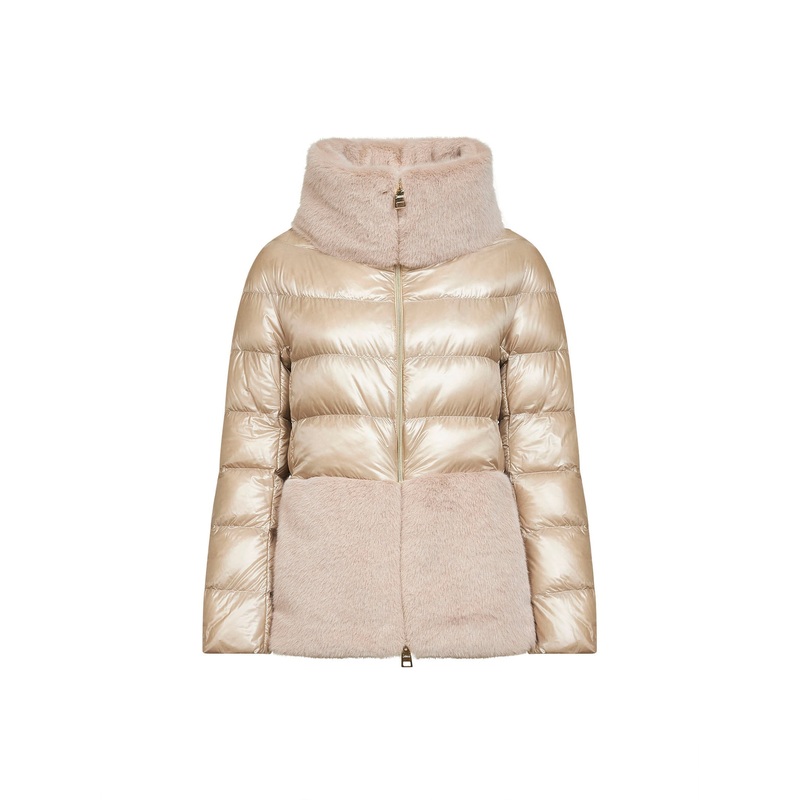 Taupe Ultralight Nylon and Faux Fur Cape
