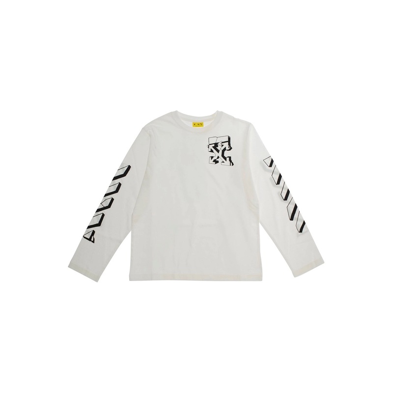 White Long-Sleeve T-Shirt with Logo Print on the Front and Diagonal Print on the Sleeve in Cotton Boy