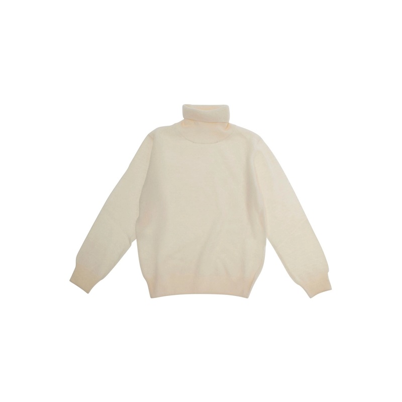 White Turtleneck Sweater with Ribbed Details in Wool Boy