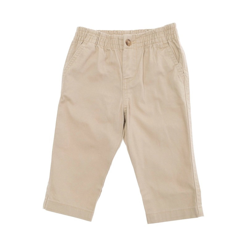 Beige Pants with Elastic Waist and Pony Embroidery on the Rear in Cotton Baby