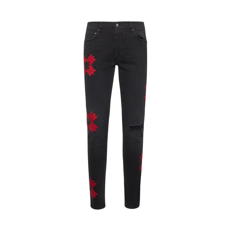 Black denim MA Quad Applique Skinny jeans