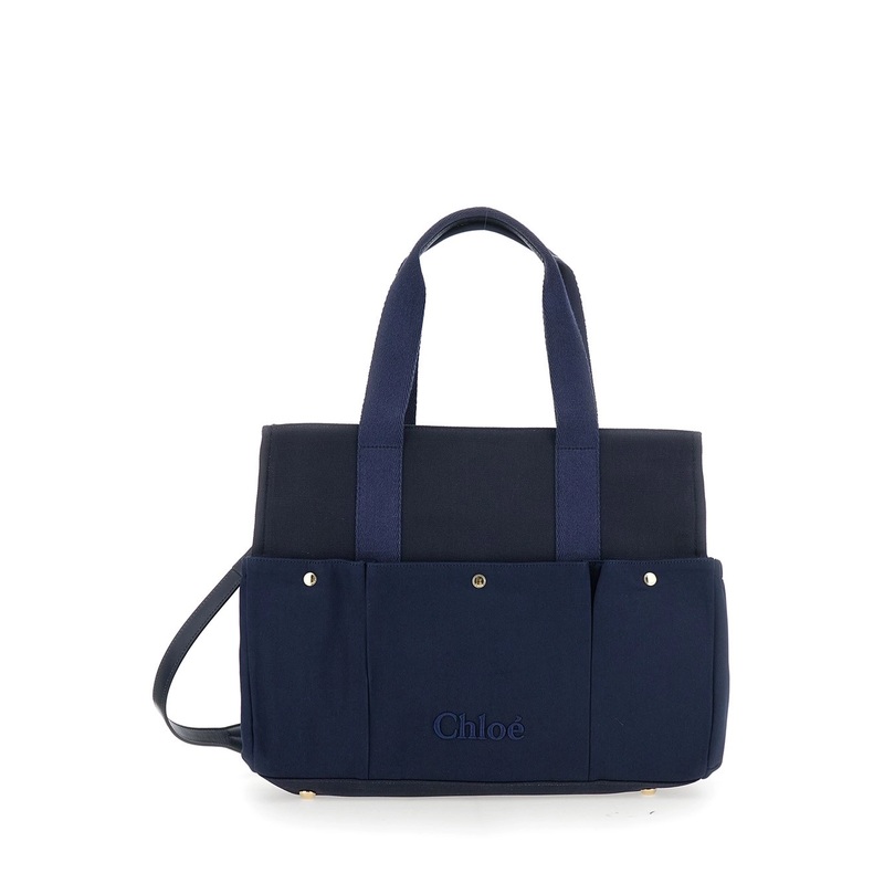 Blue Crossbody Bag with Removable Shoulder Strap and Logo Lettering on the Front in Cotton Baby