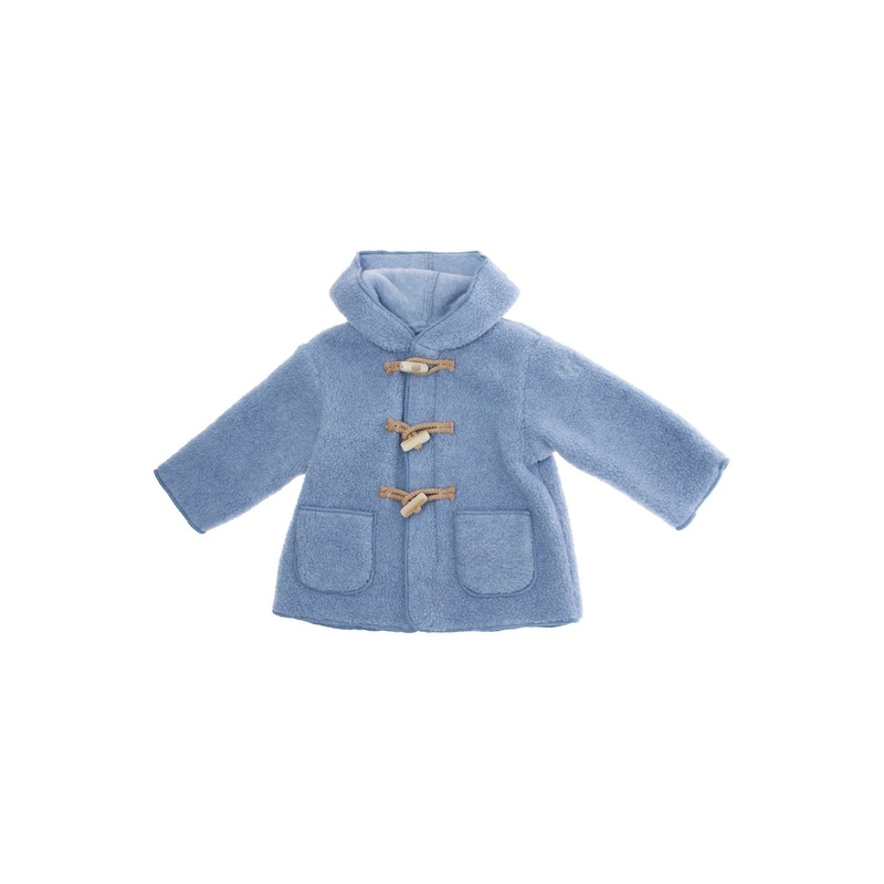 Blue Jacket with Fixed Hood and Logo Lettering Embroidery on the Sleeve in Tech Fabric Baby