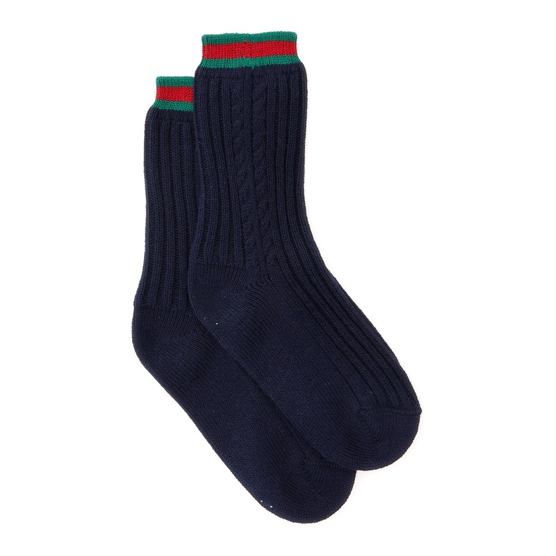 Blue Knit Socks with Web Detail on the Ankle in Cotton Baby