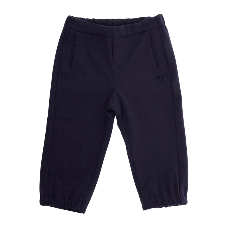 Blue Pants with Elastic Waist and Tonal Logo Embroidery in Viscose Blend Stretch Baby