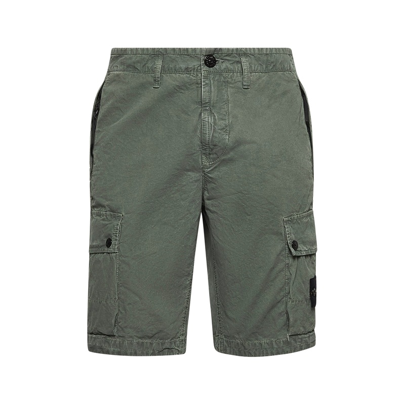 Green cotton canvas cargo shorts