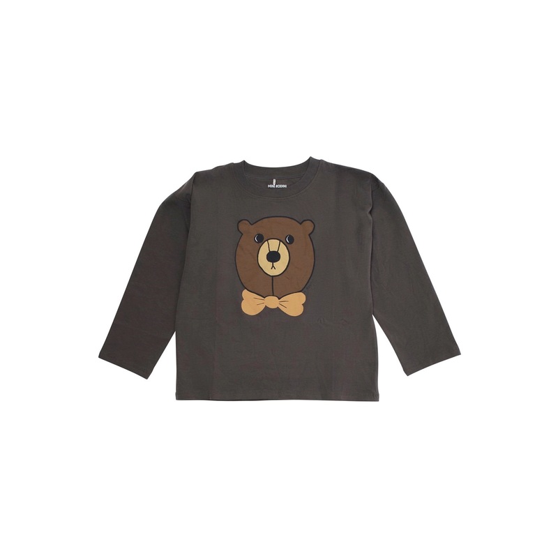 Grey Crew Neck Sweater with Front Print in Cotton Baby