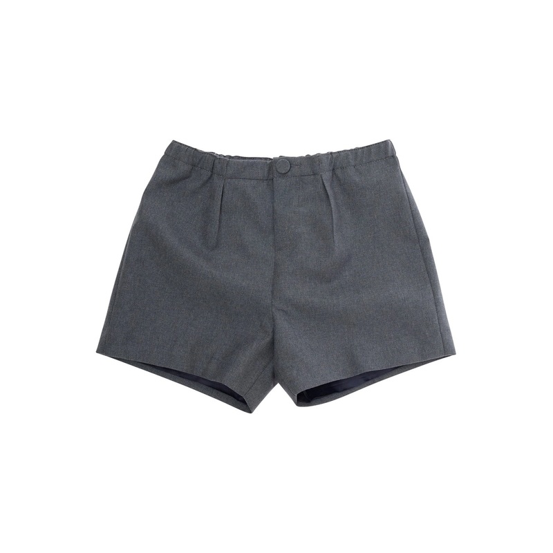 Grey Shorts with Elastic Waist and Logo Lettering in Fabric Baby