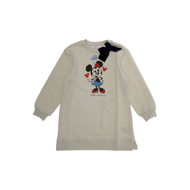 White Crewneck with Bow Detail on the Front and Print on the Front in Cotton Blend Baby