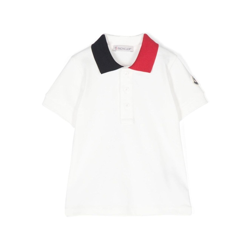 White Polo with Applied Logo Patch on the Sleeve in Cotton Baby