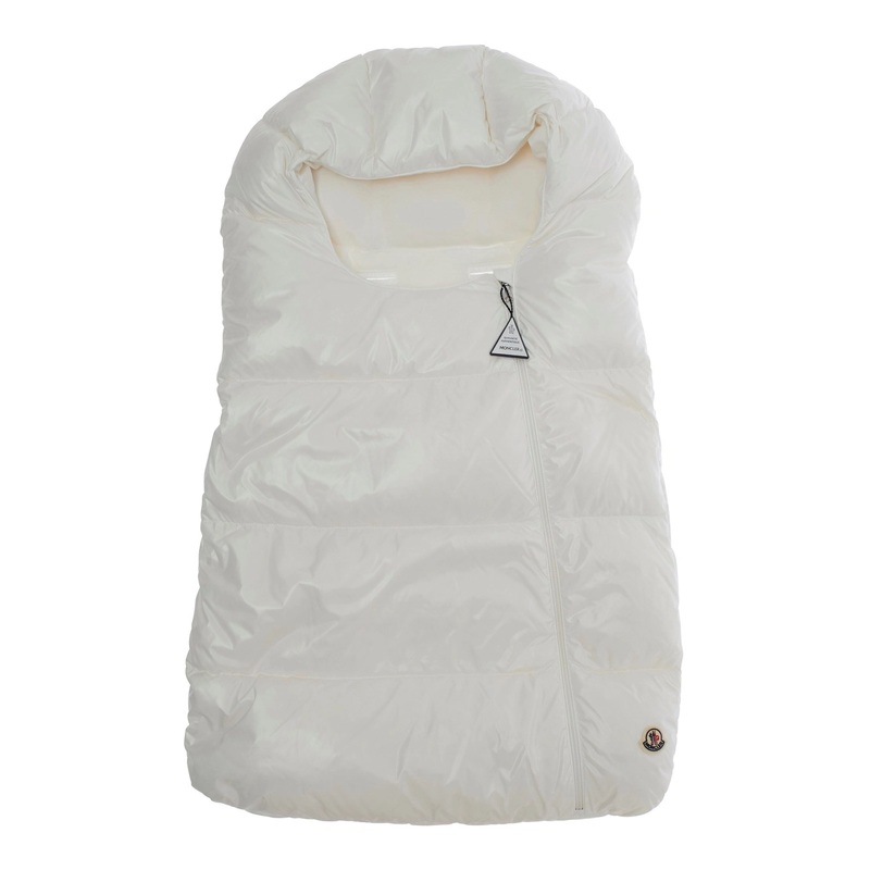 White Sleeping Bag with Quilted Design and Logo Patch on Front in Tech Fabric Baby