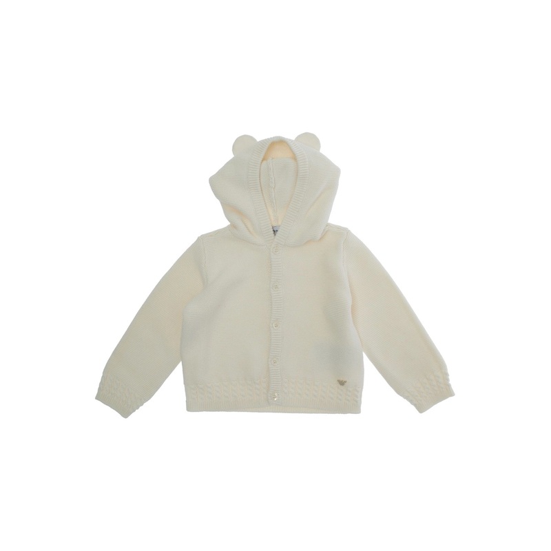 White Sweatshirt with Hood with Ear Detail and Logo Embroidery on the Front in Cotton and Cashmere Baby