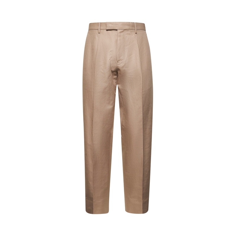 Beige cotton and linen one-pleat trousers