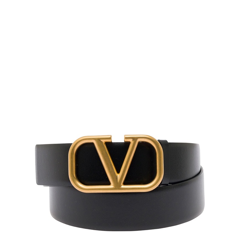 Black Belt with VLogo Buckle in Leather Man