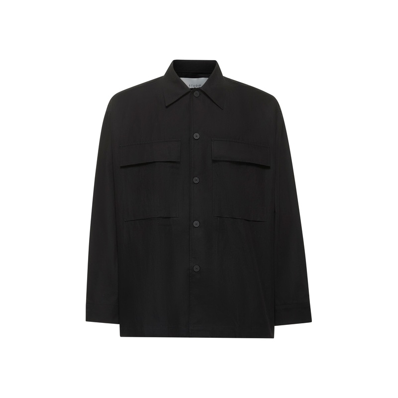 Black cotton and nylon Landi overshirt
