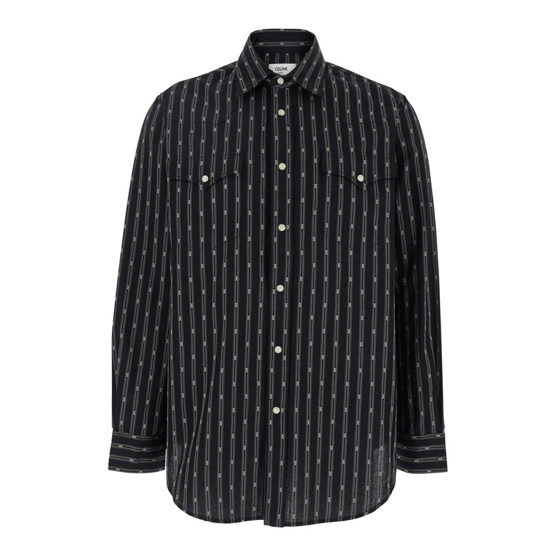 Black Shirt with All-Over Triomphe Logo and Chest Pockets in Cotton Man