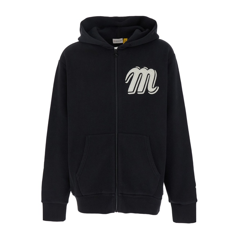 Black Sweatshirt with Monogram Embroidery on the Front and Logo Patch on the Sleeve in Cotton Jersey Man