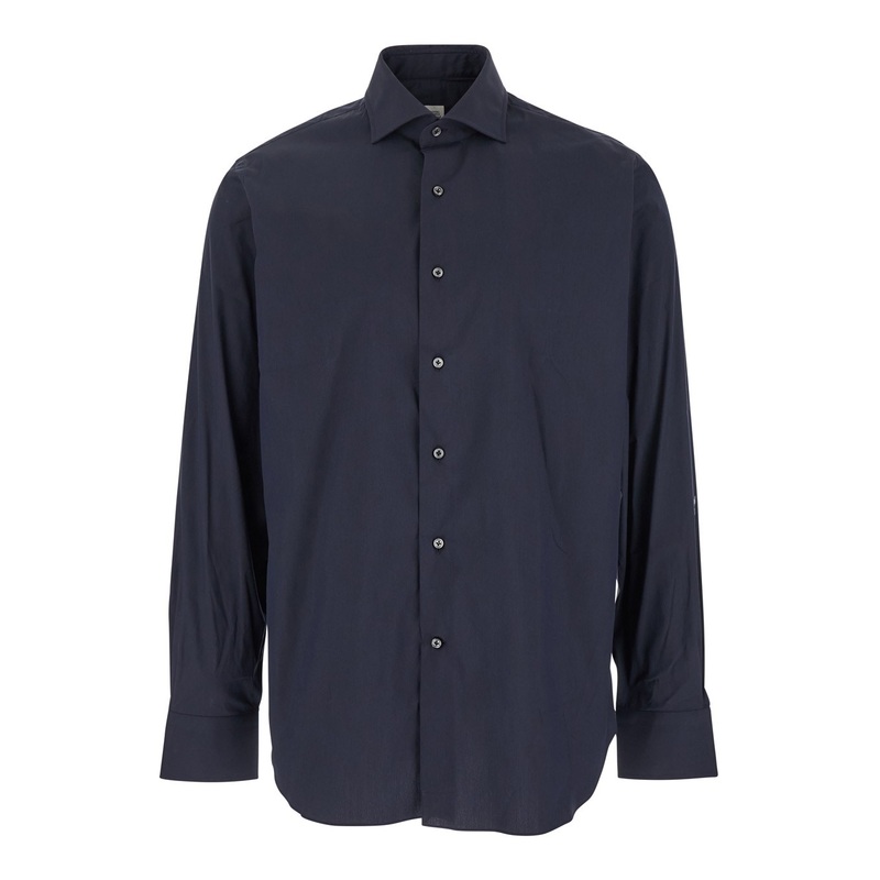 Blue Shirt with Classic Collar in Cotton Blend Stretch  Man