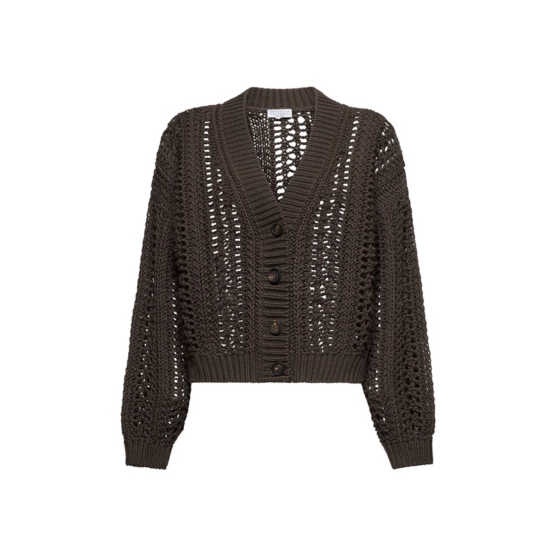 Brown cotton Ribbed Net cardigan