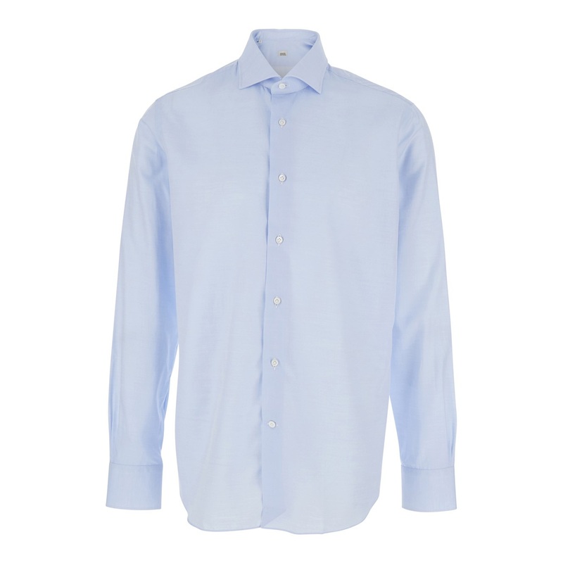 Light Blue Shirt with Classic Collar in Cotton Blend Stretch  Man