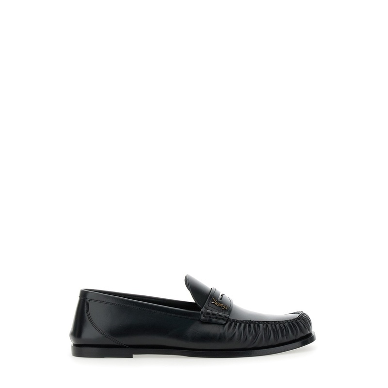 ‘Penny’ Black Loafers with Metal Cassandre Logo and Curled Toe in Leather Man