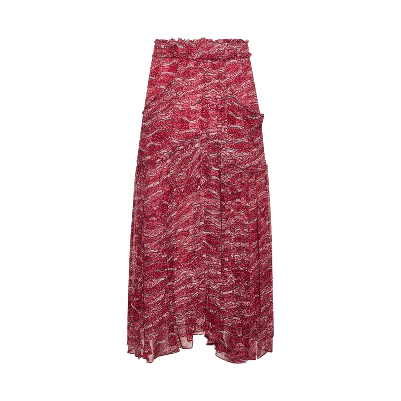 Red printed muslin Veronique long skirt