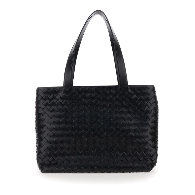 ‘Small Intrecciato’ Black Tote Bag with Zip Closure in Leather Man