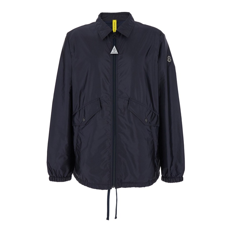 ‘Sopdu’ Blue Jacket with Logo Motif with Car Print and Iconic Logo Patch in Recycled Tech Fabric Man