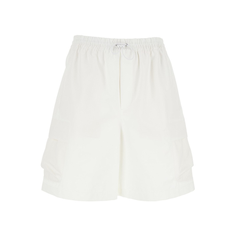 White Bermuda Pants with Elastic Drawstring Waist and Rear Web Print in Cotton Man