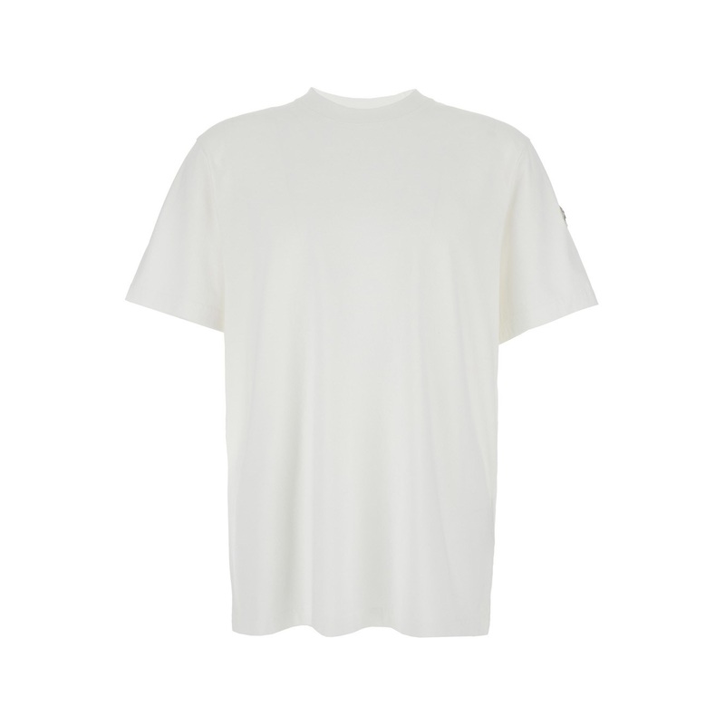 White Crewneck T-Shirt with Logoed Motif with Car Print and Logo Patch on the Sleeve in Cotton Jersey Man